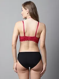 Stylish Red Solid Bra And Panty Set For Women-thumb1