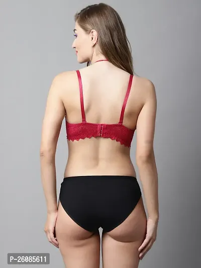 Stylish Red Solid Bra And Panty Set For Women-thumb2