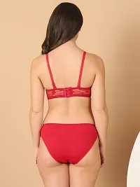 Stylish Red Lace Solid Bra And Panty Set For Women-thumb1