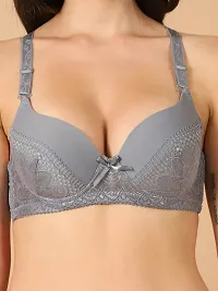 Stylish Grey Polyester Lace Bras For Women-thumb3