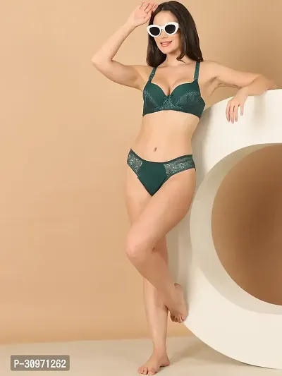 Stylish Green Polyester Solid Bra And Panty Set For Women-thumb5