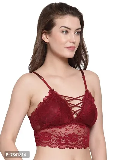 Quttos Women's Poly Cotton Padded Bralette Bra (QT-SB-5145-MAH_Maroon_Free Size)-thumb3