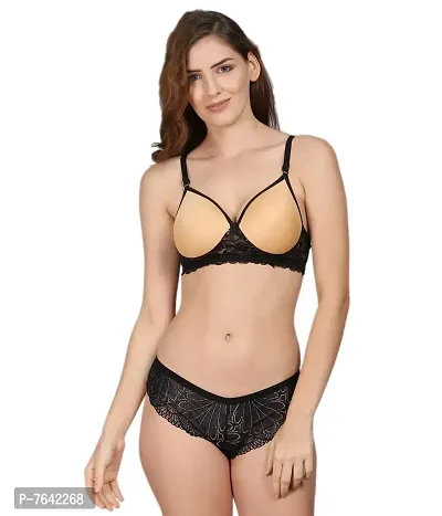 Buy PrettyCat Black Embroidered Lace Bra & Panty Set For Women