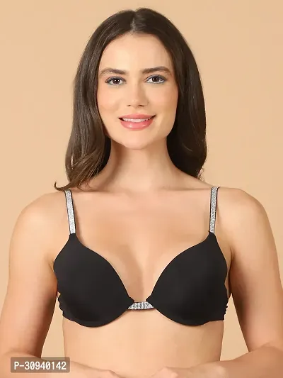 Stylish Black Polyester Solid Bras For Women