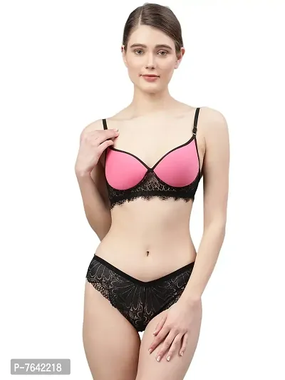 Buy PrettyCat Black Embroidered Lace Bra & Panty Set For Women