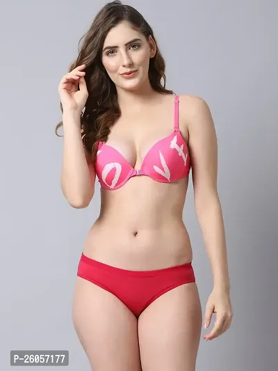 Stylish Pink Printed Lingerie Set For Women-thumb0