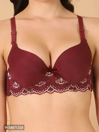 Stylish Maroon Polyester Solid Bra And Panty Set For Women-thumb4