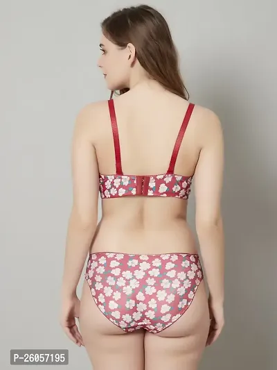 Stylish Red Printed Lingerie Set For Women-thumb2