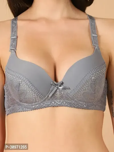 Stylish Grey Polyester Solid Bra And Panty Set For Women-thumb4