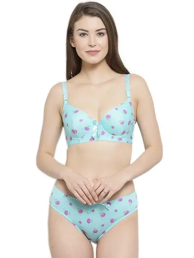 Quttos Elegant Floral Print Bra Panty Set