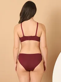 Stylish Maroon Polyester Solid Bra And Panty Set For Women-thumb1