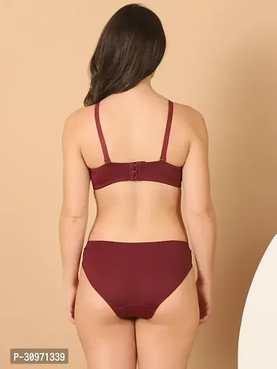 Stylish Maroon Polyester Solid Bra And Panty Set For Women-thumb2