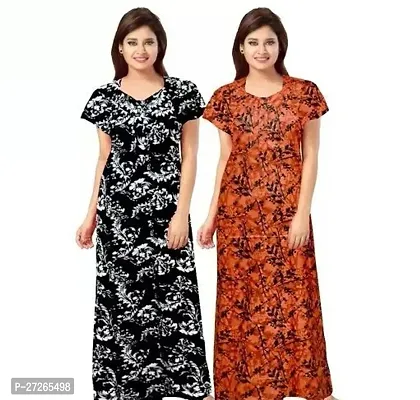 Elegant Multicoloured Cotton Printed Nighty For Women Pack Of 2