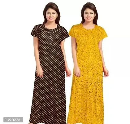 Elegant Multicoloured Cotton Printed Nighty For Women Pack Of 2-thumb0