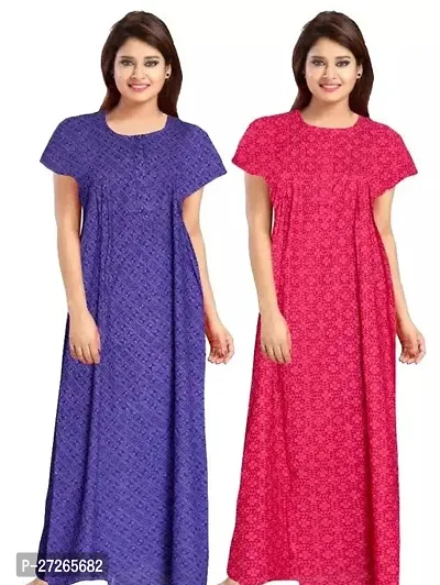 Elegant Multicoloured Cotton Printed Nighty For Women Pack Of 2