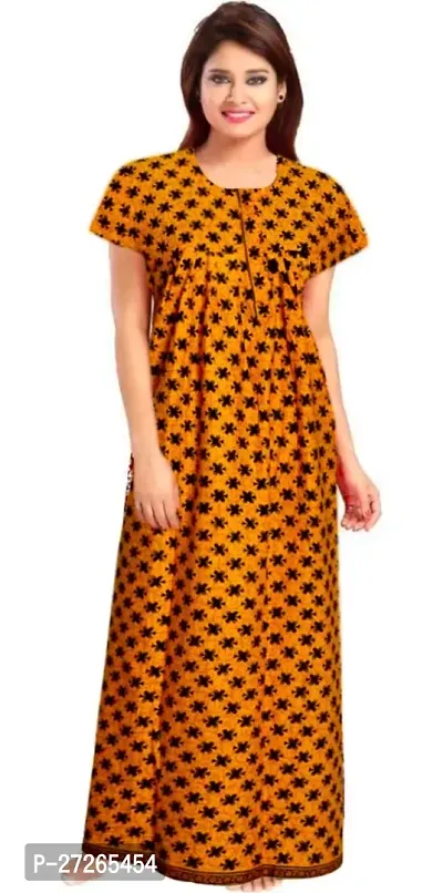 Elegant Yellow Cotton Printed Nighty For Women-thumb0