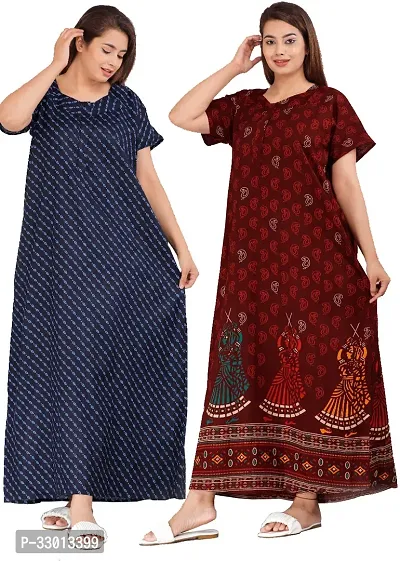 Elegant Multicoloured Cotton Printed Nighty For Women Pack Of 2-thumb0