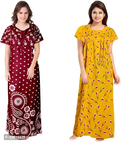 Elegant Multicoloured Cotton Printed Nighty For Women Pack Of 2