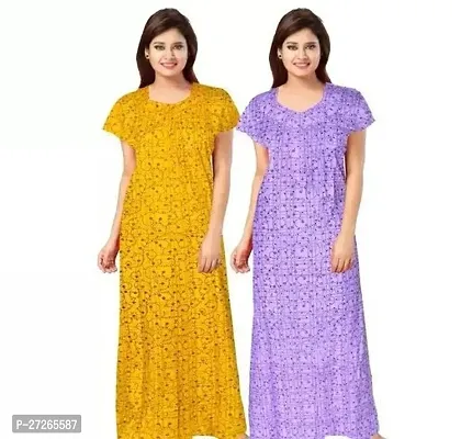 Elegant Multicoloured Cotton Printed Nighty For Women Pack Of 2-thumb0