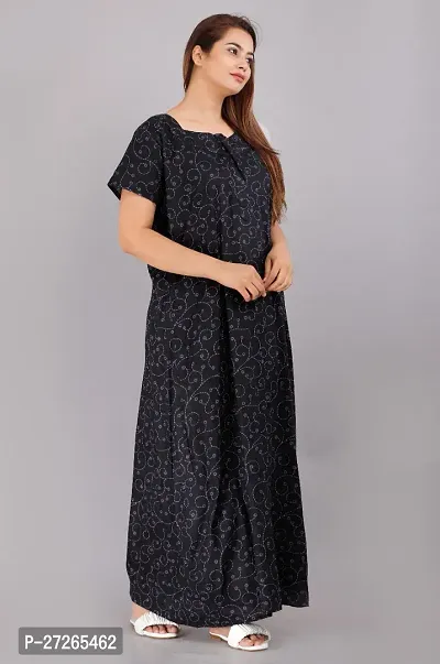 Elegant Black Cotton Printed Nighty For Women-thumb0