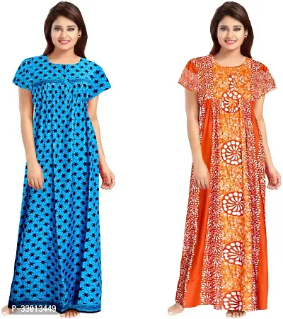 Elegant Multicoloured Cotton Printed Nighty For Women Pack Of 2-thumb0