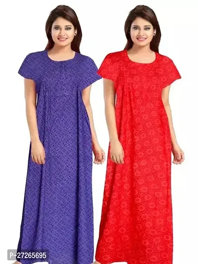 Elegant Multicoloured Cotton Printed Nighty For Women Pack Of 2-thumb0