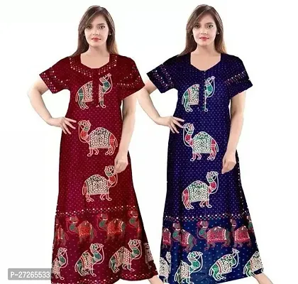 Elegant Multicoloured Cotton Printed Nighty For Women Pack Of 2-thumb0