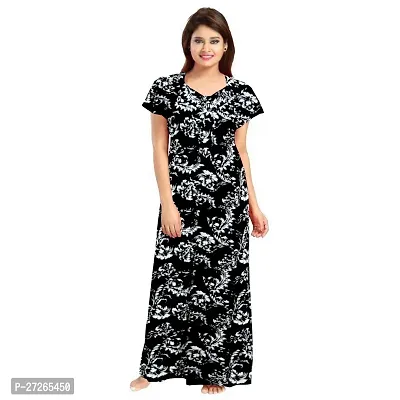 Elegant Black Cotton Printed Nighty For Women-thumb0