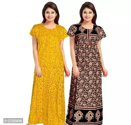 Elegant Multicoloured Cotton Printed Nighty For Women Pack Of 2