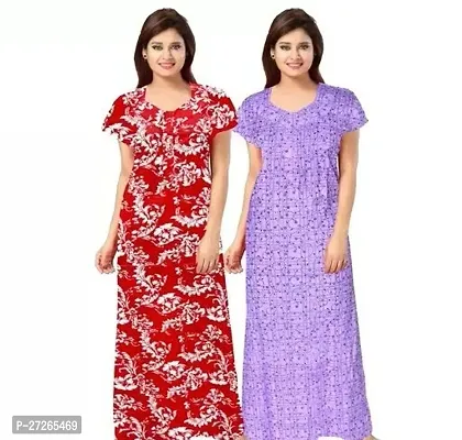 Elegant Multicoloured Cotton Printed Nighty For Women Pack Of 2