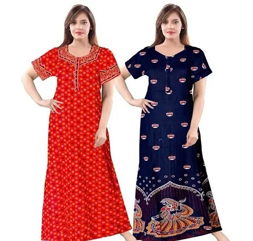 KHUSHI PRINT 100% Pure Cotton Nighties Combo (Pack of 2)