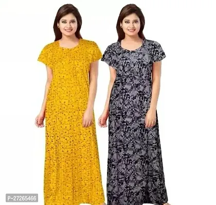 Elegant Multicoloured Cotton Printed Nighty For Women Pack Of 2