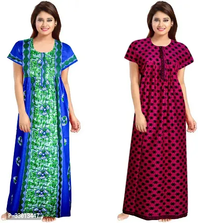 Elegant Multicoloured Cotton Printed Nighty For Women Pack Of 2-thumb0