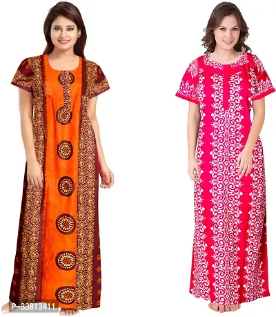 Elegant Multicoloured Cotton Printed Nighty For Women Pack Of 2-thumb0