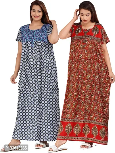 Elegant Multicoloured Cotton Printed Nighty For Women Pack Of 2-thumb0