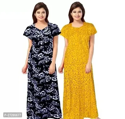 Elegant Multicoloured Cotton Printed Nighty For Women Pack Of 2