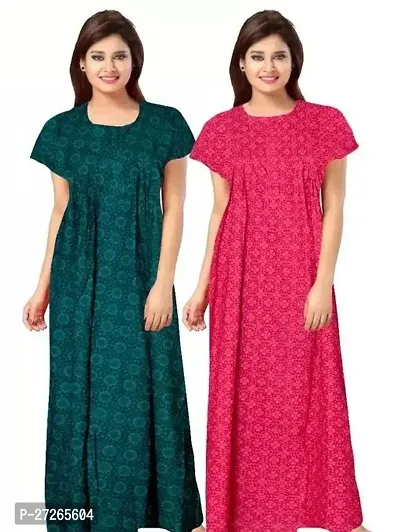 Elegant Multicoloured Cotton Printed Nighty For Women Pack Of 2