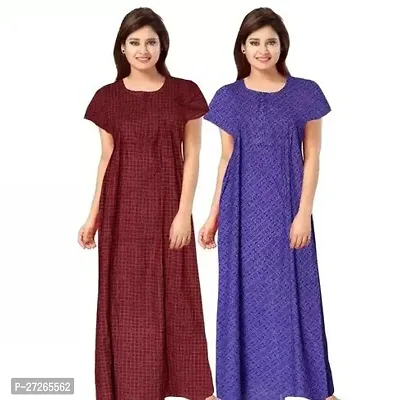 Elegant Multicoloured Cotton Printed Nighty For Women Pack Of 2-thumb0