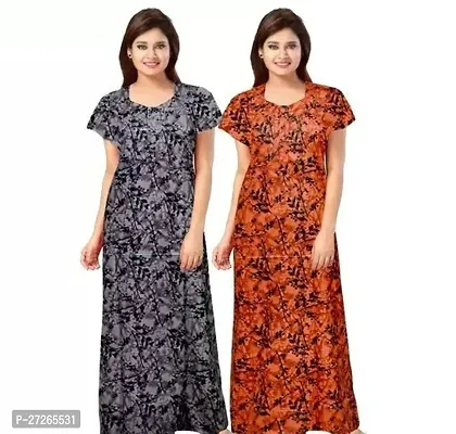 Elegant Multicoloured Cotton Printed Nighty For Women Pack Of 2