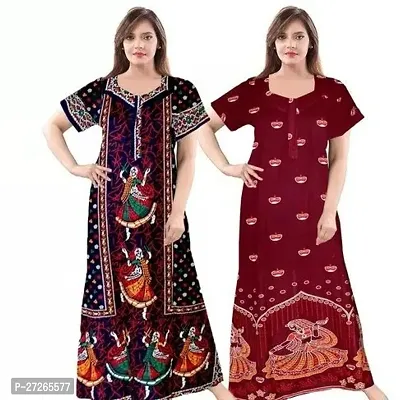 Elegant Multicoloured Cotton Printed Nighty For Women Pack Of 2-thumb0