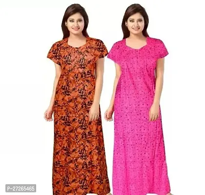 Elegant Multicoloured Cotton Printed Nighty For Women Pack Of 2