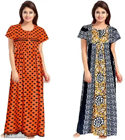 Elegant Multicoloured Cotton Printed Nighty For Women Pack Of 2-thumb0