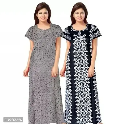 Elegant Multicoloured Cotton Printed Nighty For Women Pack Of 2