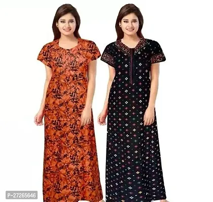 Elegant Multicoloured Cotton Printed Nighty For Women Pack Of 2