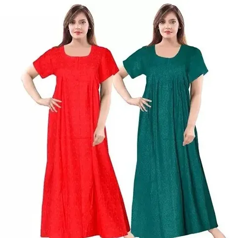 GANPATI Creations Women's Pure Cotton Printed Full Length Front Zipper Attractive Maxi Nightdresses ( Combo Pack of 2 PCs.)