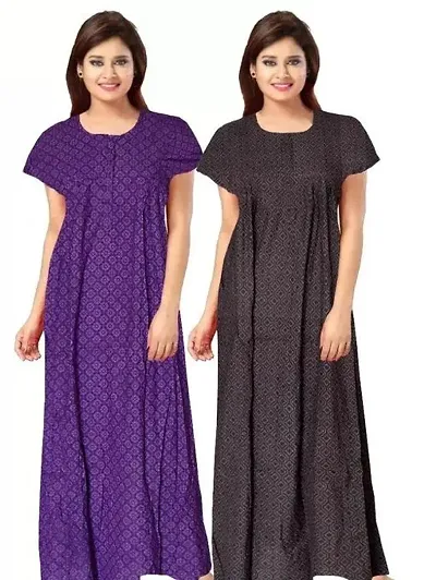 Elegant Self Pattern Nighty For Women- Pack Of 2