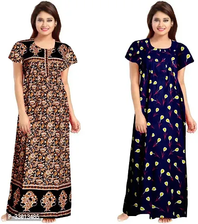 Elegant Multicoloured Cotton Printed Nighty For Women Pack Of 2-thumb0