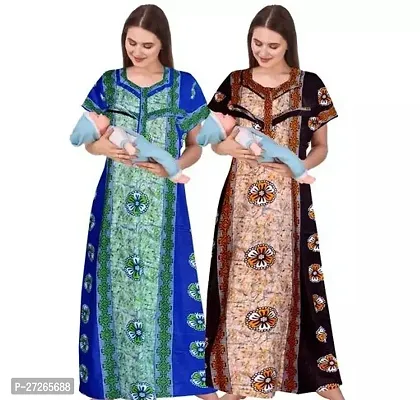 Elegant Multicoloured Cotton Printed Nighty For Women Pack Of 2