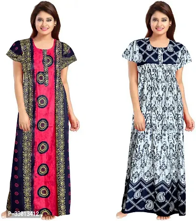 Elegant Multicoloured Cotton Printed Nighty For Women Pack Of 2-thumb0