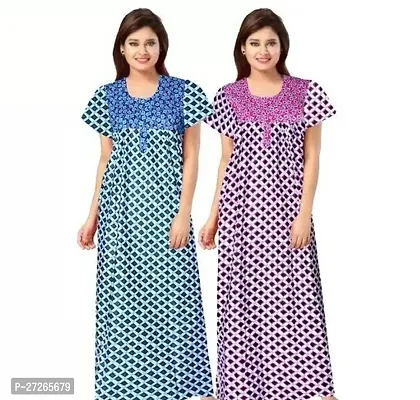 Elegant Multicoloured Cotton Printed Nighty For Women Pack Of 2-thumb0